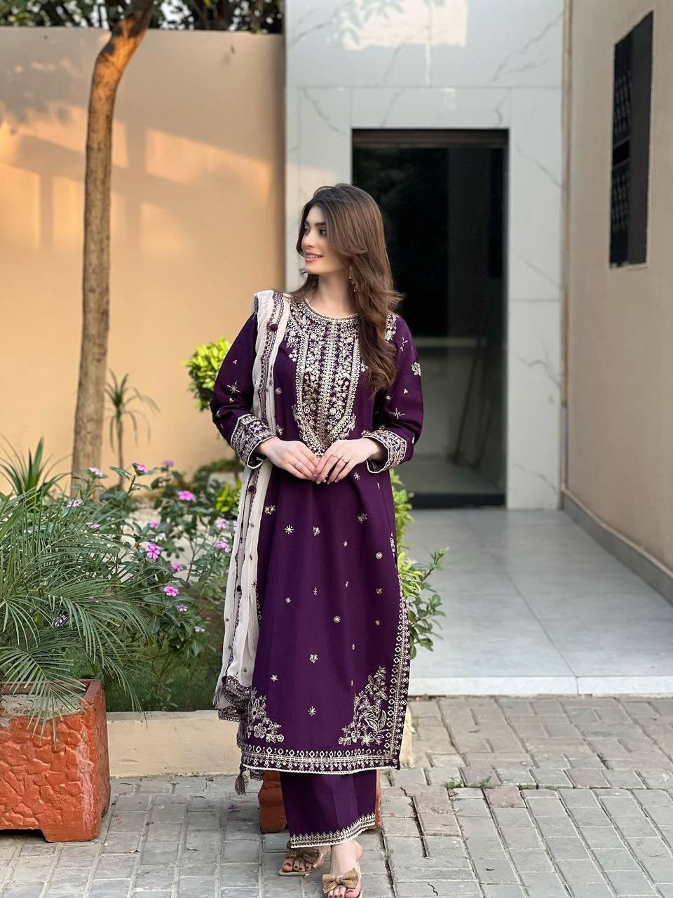 ✨ EID 🌙 EXCLUSIVE AND TRENDY FOR SEASON OUR SEQUENCE EMBROIDERY WORKED TOP, PANT AND DUPATTA ✨