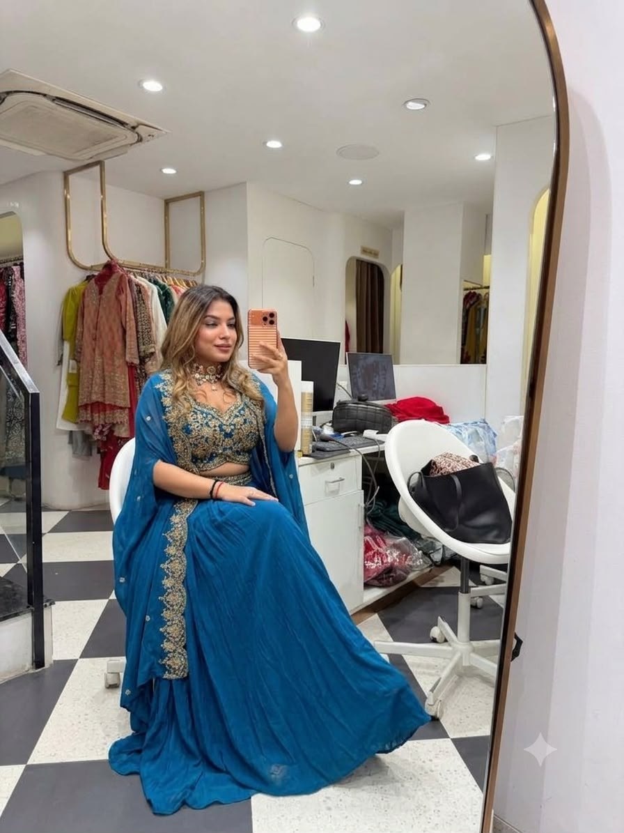 Party Wear Crepe Sharara Set with Embroidery and Shrug