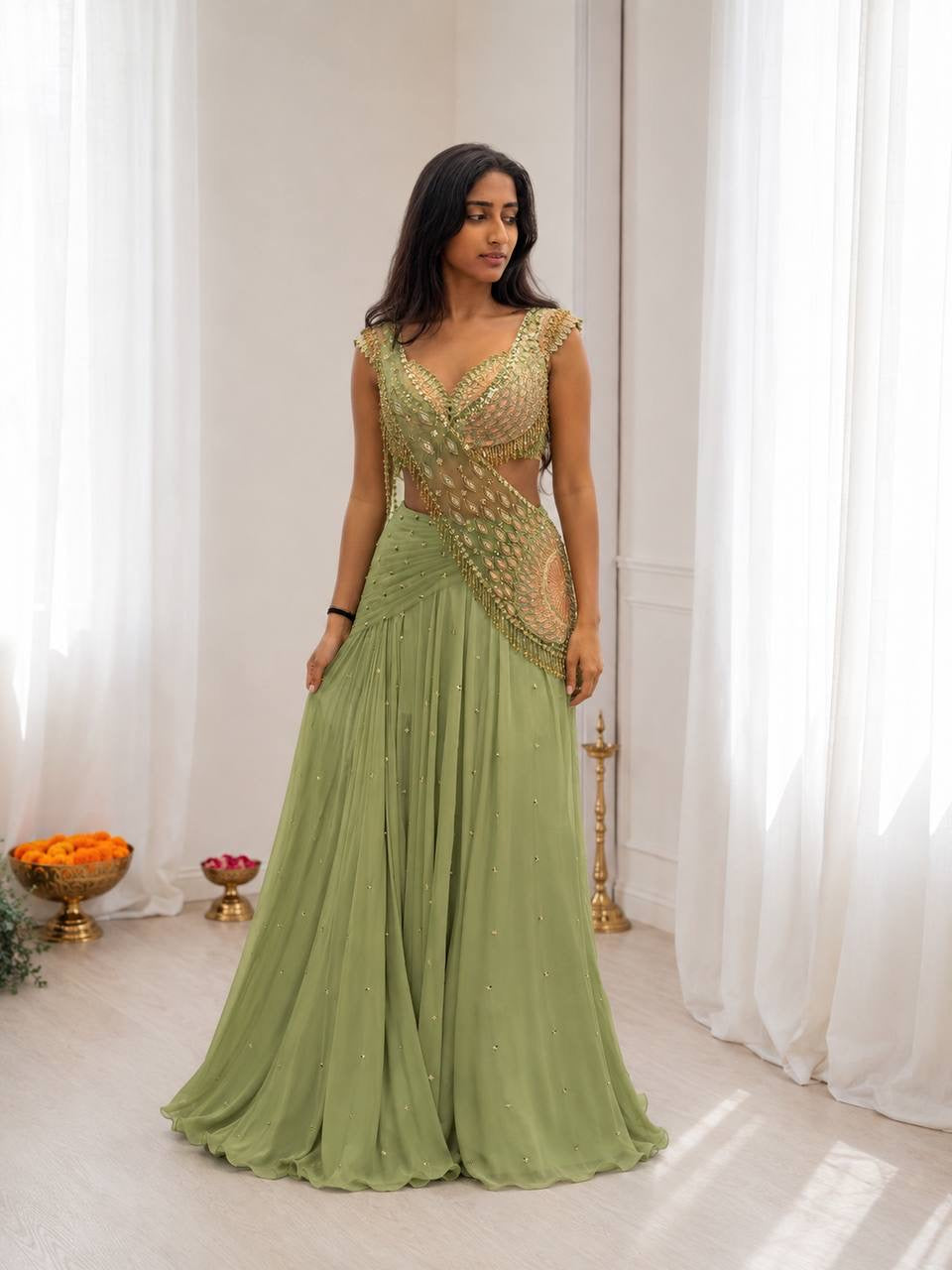 Premium Heavy Chinon Silk Lehenga Set with Embroidery Work
