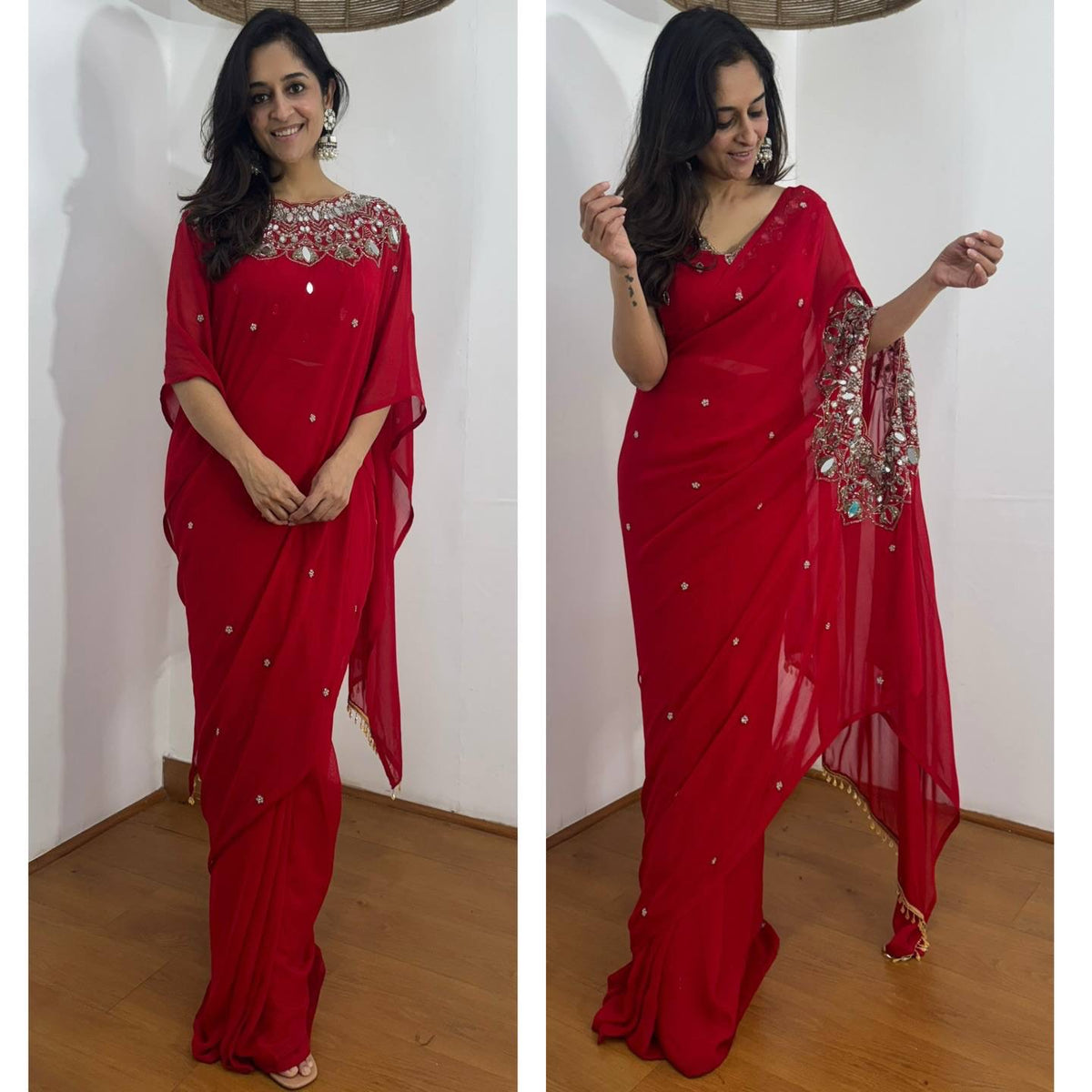 EXCLUSIVE 2 STYLES HAND WORKED DRAPE SAREE