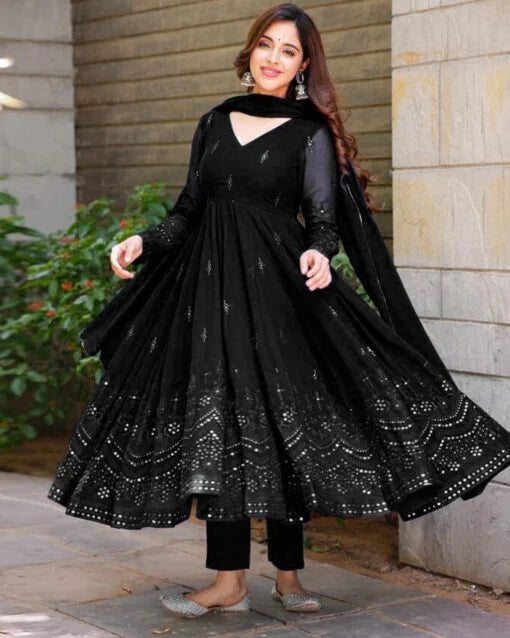 Black Embroidery Anarkali Suit Set