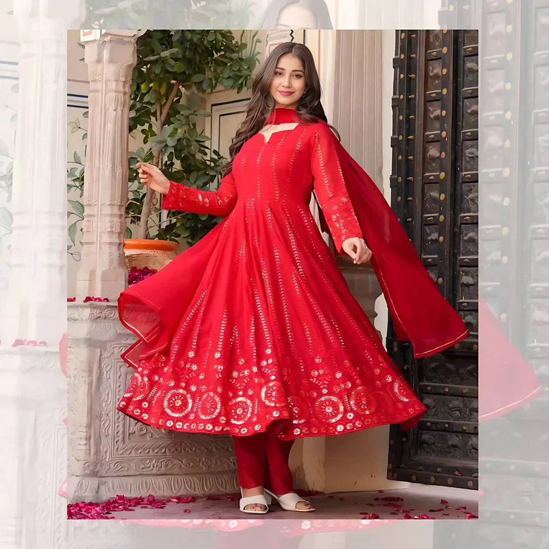 New Function Wear Red Color Premium Anarkali Set