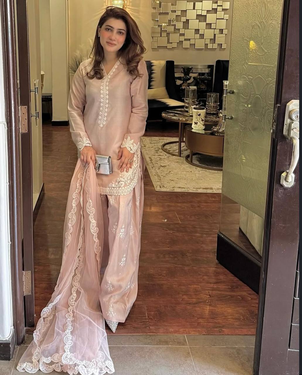 Pink Color Natural Creape Silk Embroidery Kurta With Pant
