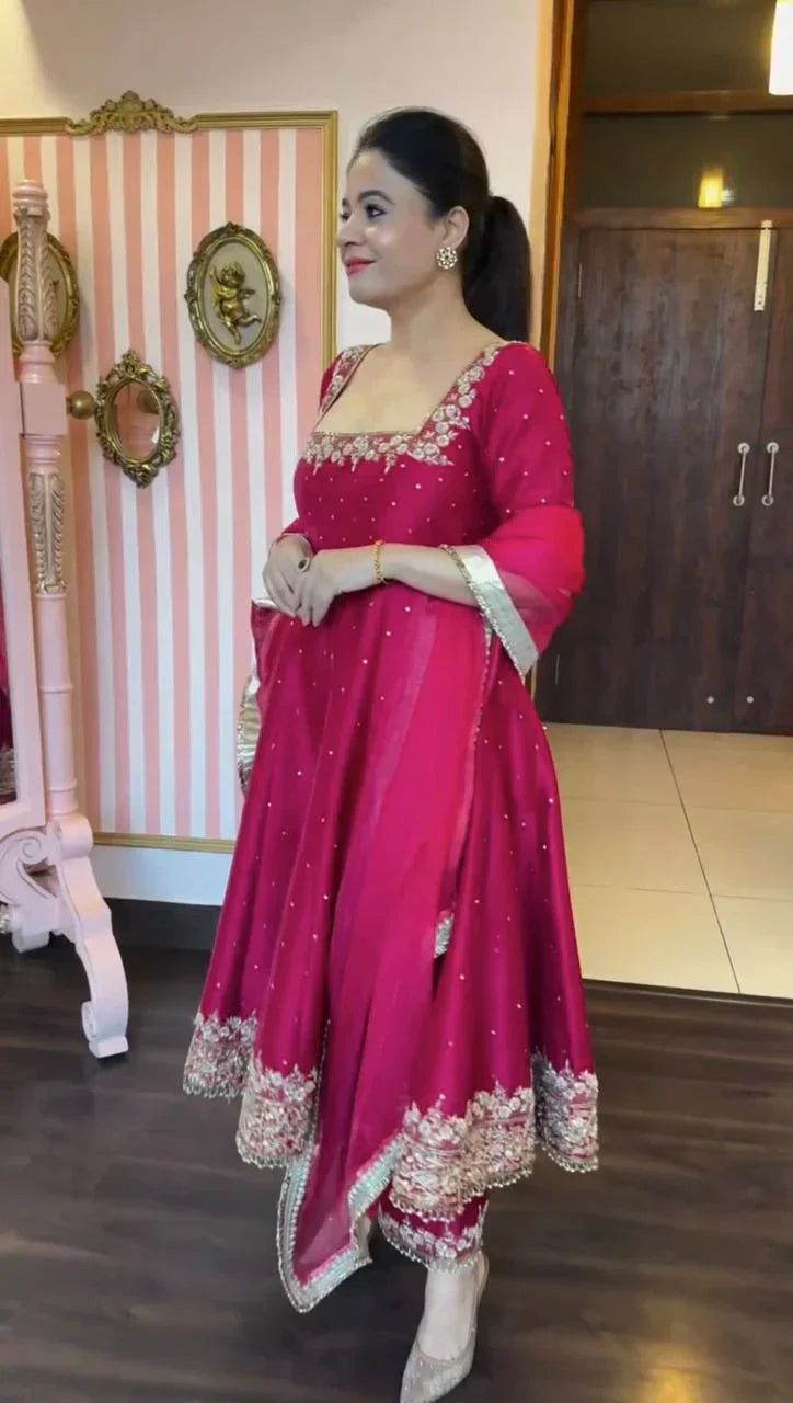 Prachi Pink Premium Vichitra Royal Elegant Suit Set