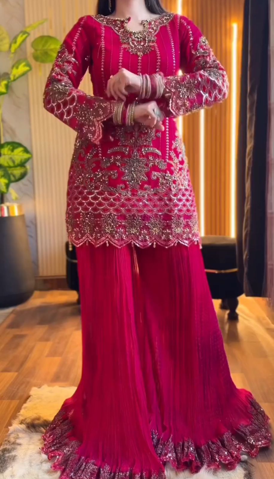 Designer Embroidery Sequins Work Sharara Suit