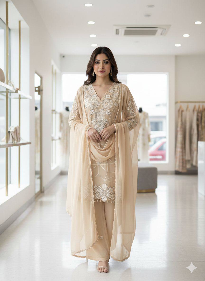 SEQUENCE EMBROIDERY WORKED TOP, PLAZZO AND DUPATTA  ✨