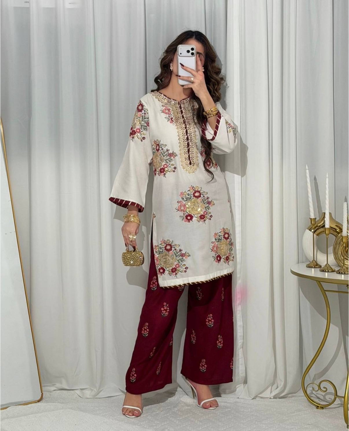 THREAD & SEQUINS, FAUX GEORGETTE FABRIC✨KURTI, DUPATTA & PENT