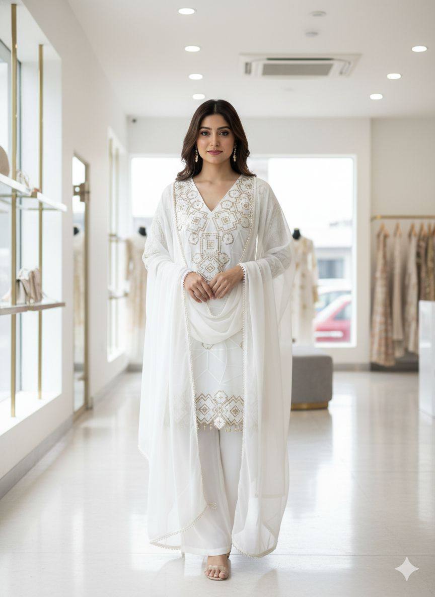 SEQUENCE EMBROIDERY WORKED TOP, PLAZZO AND DUPATTA  ✨
