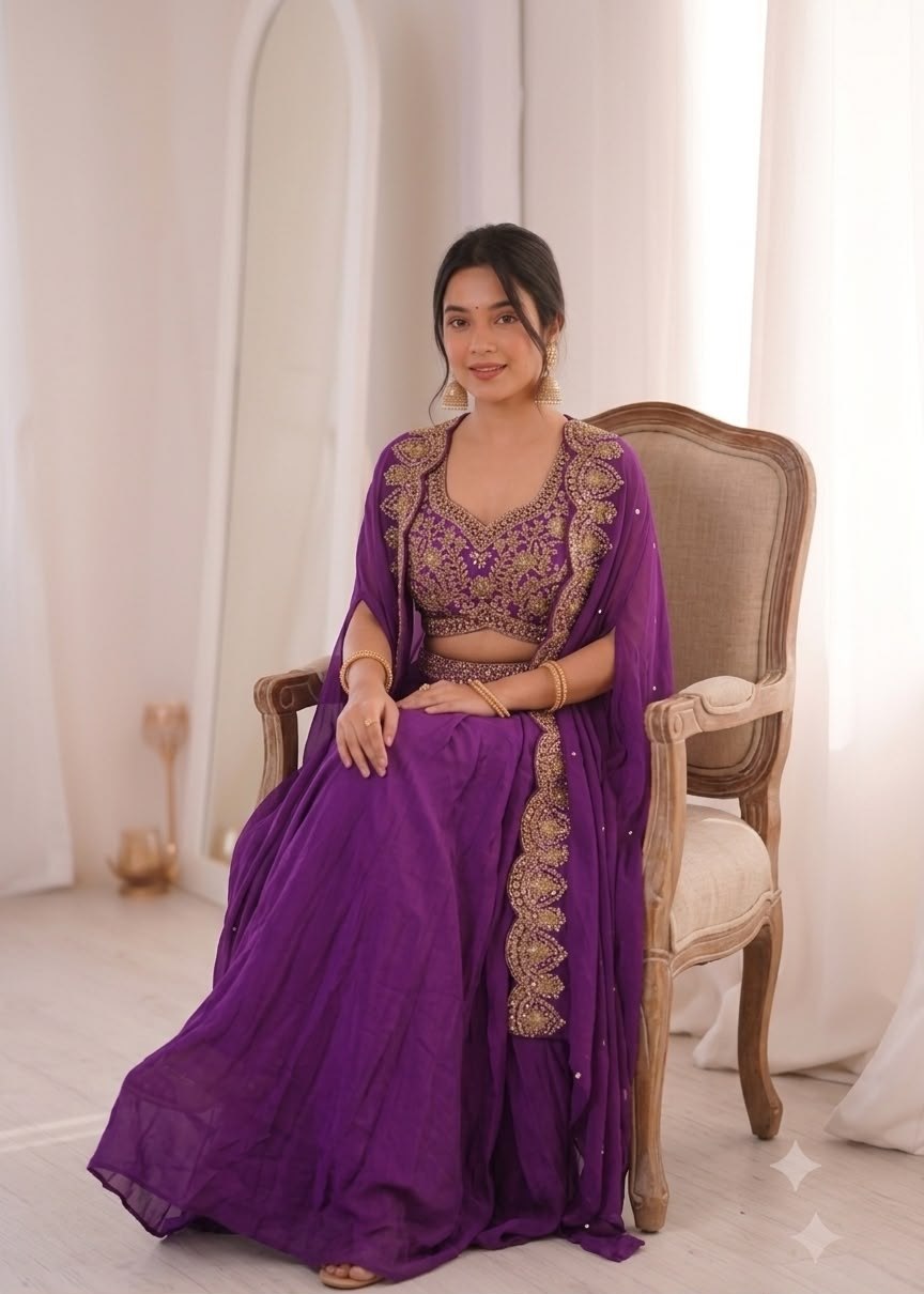 Party Wear Crepe Sharara Set with Embroidery and Shrug