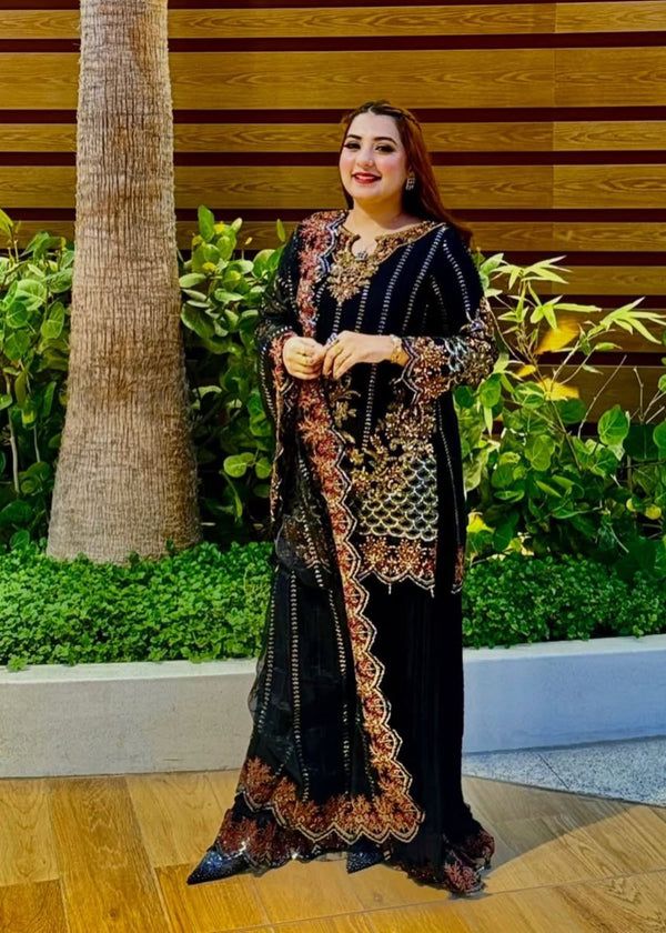 Designer Embroidery Sequins Work Sharara Suit