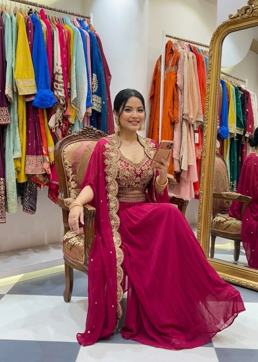Party Wear Crepe Sharara Set with Embroidery and Shrug
