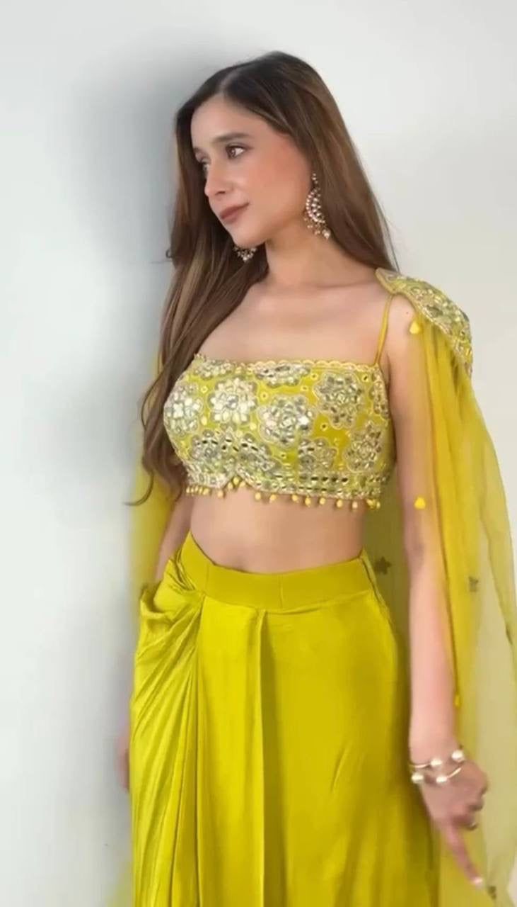 NEW DESIGNER STYLE DHOTI WITH TUBE BLOUSE AND SHRUG