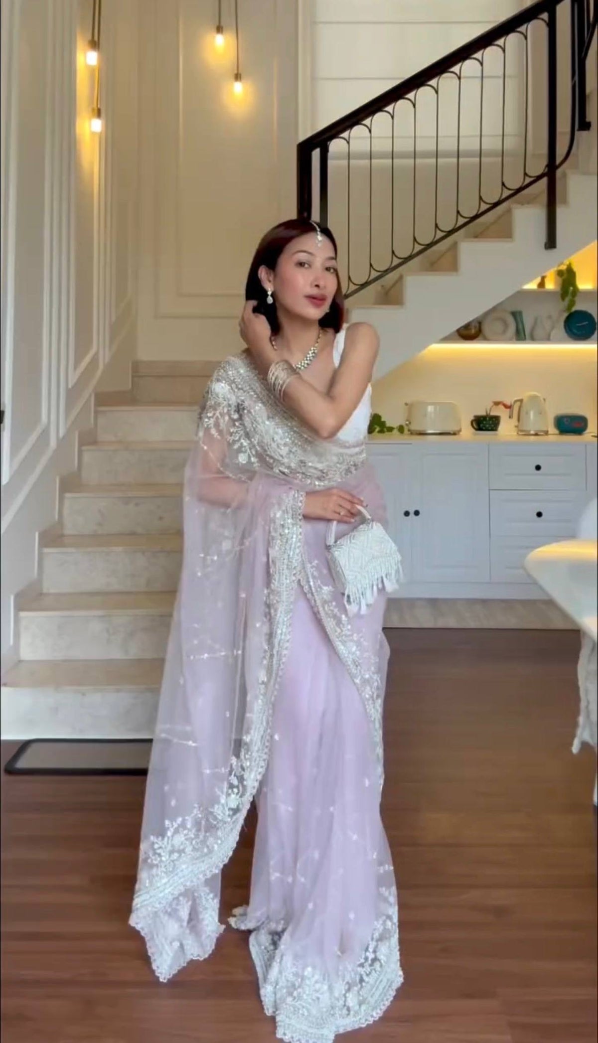 NEW SUPERHIT SAREE ON NYLON NET FABRIC WITH HEAVY EMBROIDERY & CUT-WORK BORDER WITH UNSTITCHED BLOUSE🥻
