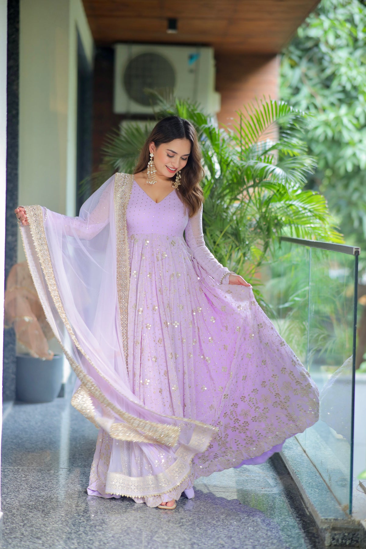TD-6084 Premium Readymade Faux Blooming Anarkali Suit Set with Heavy Sequin and Zari Embroidery (3-Piece)