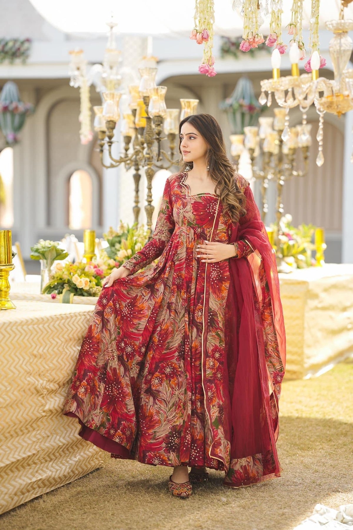 MULTI COLOUR DIGITAL PRINTED ANARKALI SUIT SET