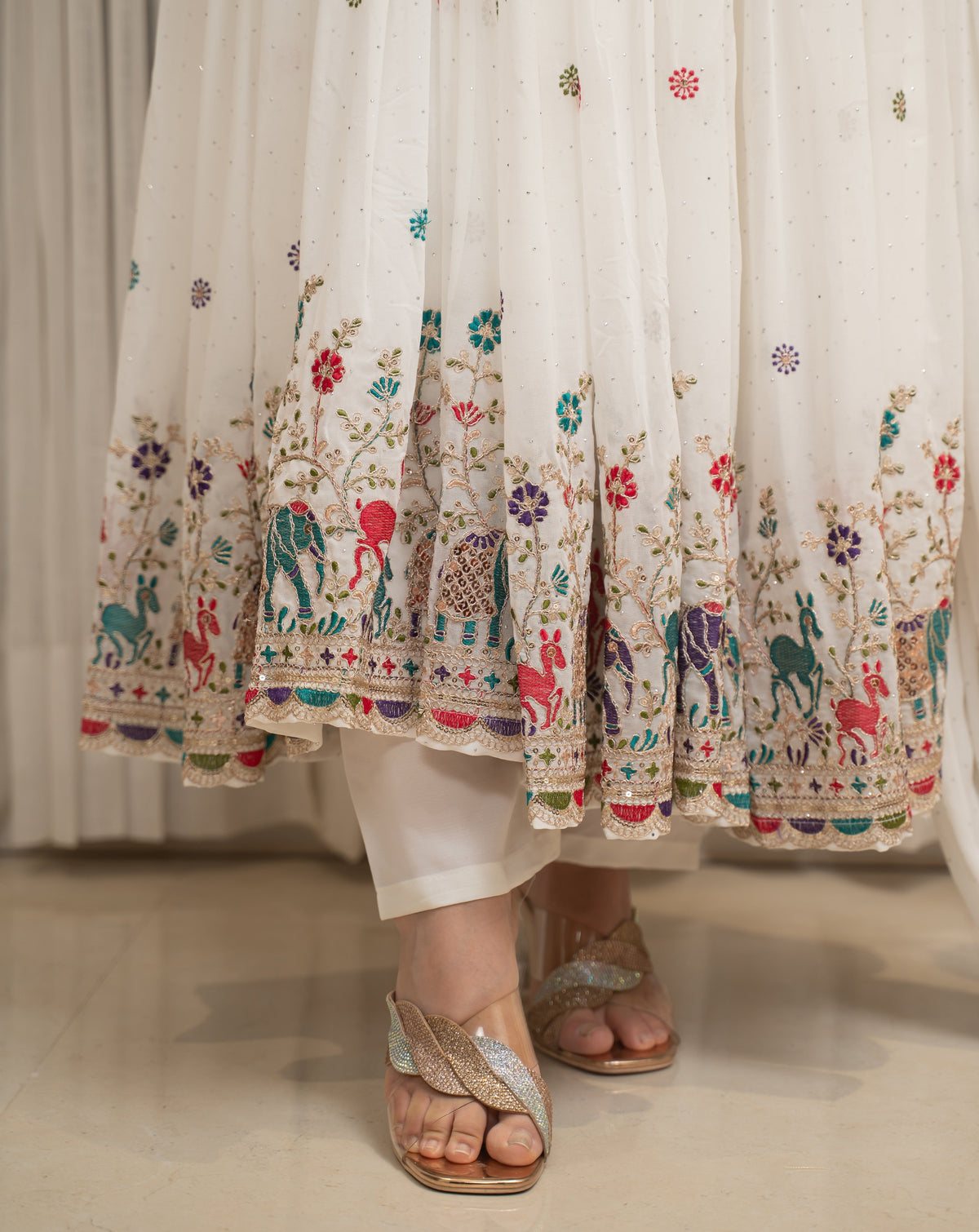 White Designer Partwear Georgette Anarkali Suit Set