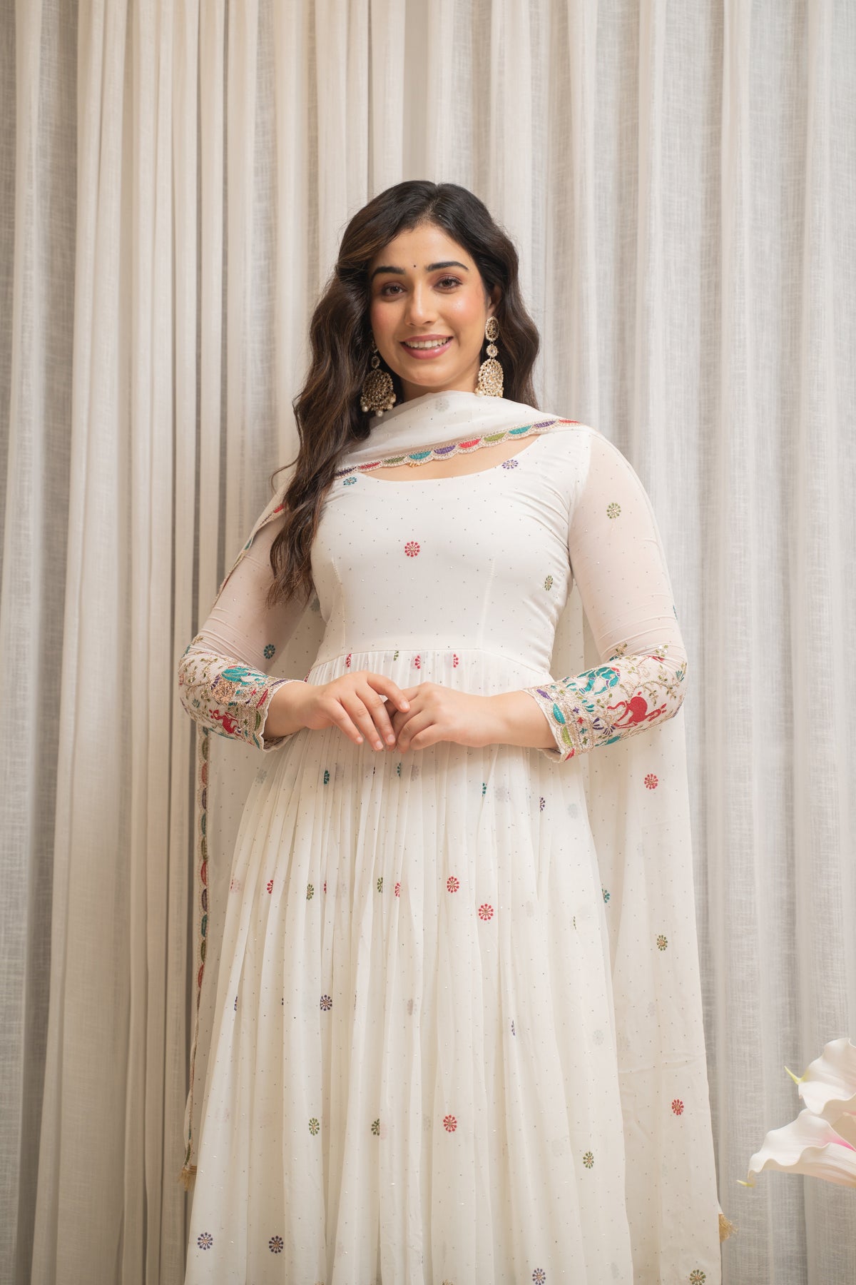White Designer Partwear Georgette Anarkali Suit Set