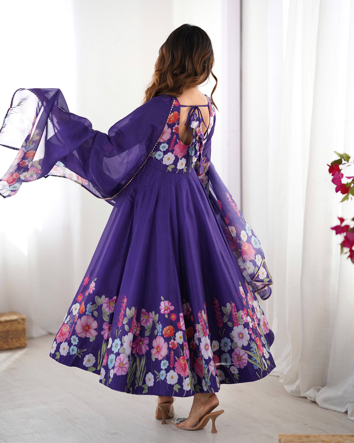 Blue Color Organza Silk Kurta with Handwork Anarkali Suit