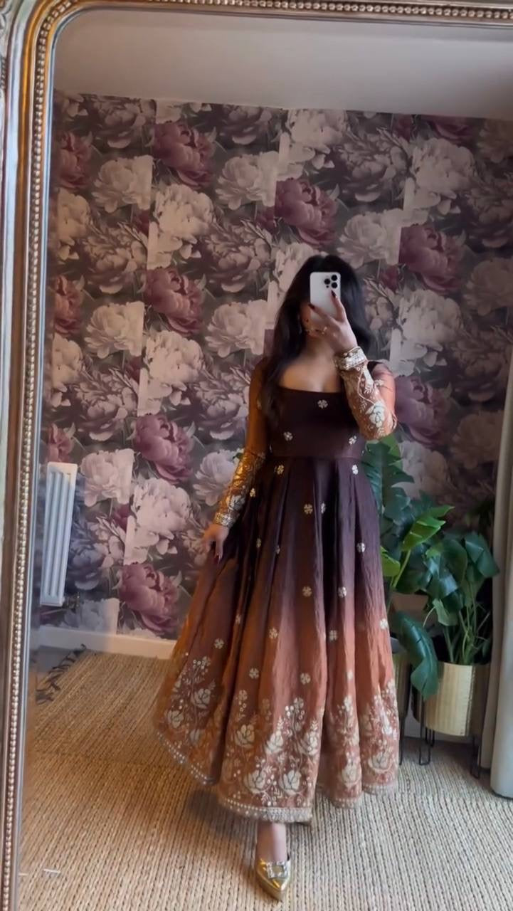 Festive Embroidered Chinon Silk Anarkali Pant Suit