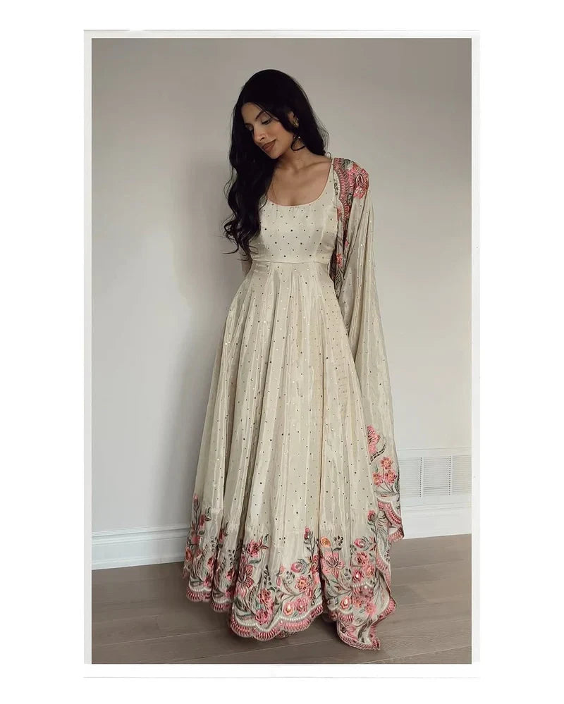 New Partywear Heavy Pure Vichitra Silk Designer Anarkali Suit