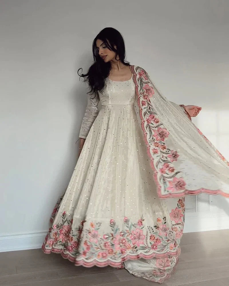 New Partywear Heavy Pure Vichitra Silk Designer Anarkali Gown