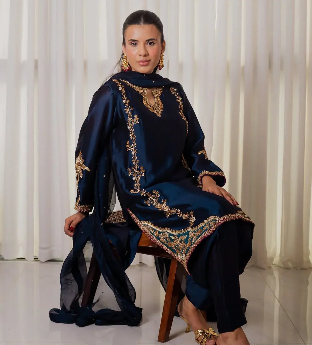 Midnight Blue Zari Embroidered Suit Set