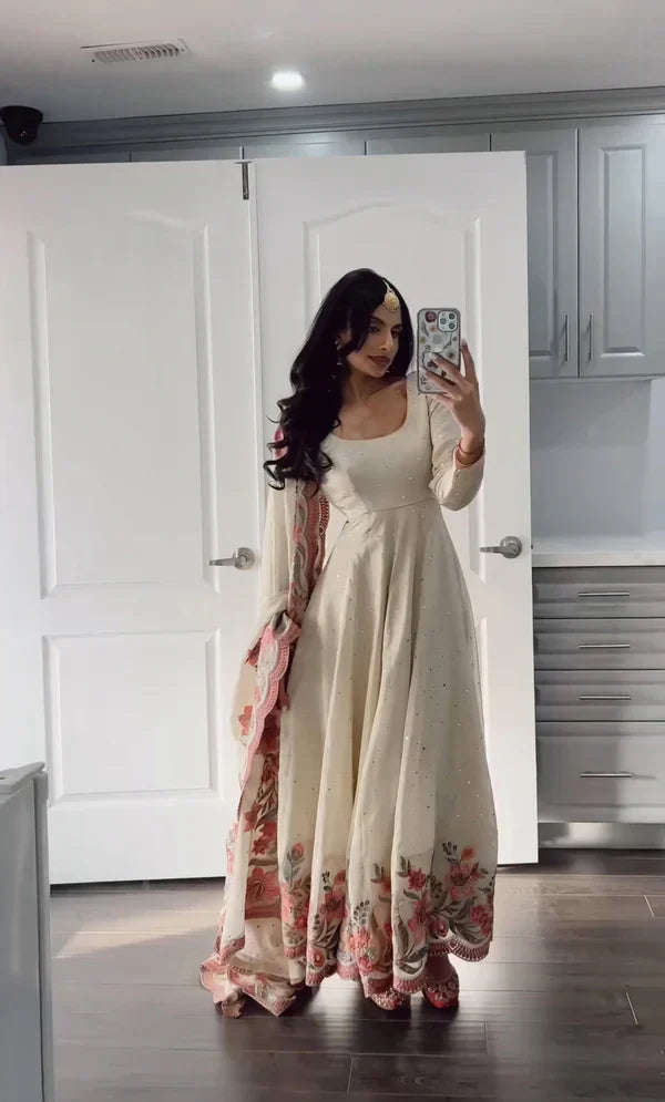 New Partywear Heavy Pure Vichitra Silk Designer Anarkali Gown
