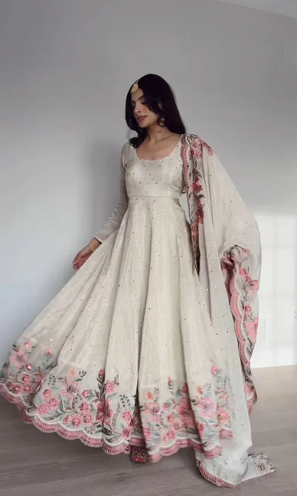 New Partywear Heavy Pure Vichitra Silk Designer Anarkali Suit