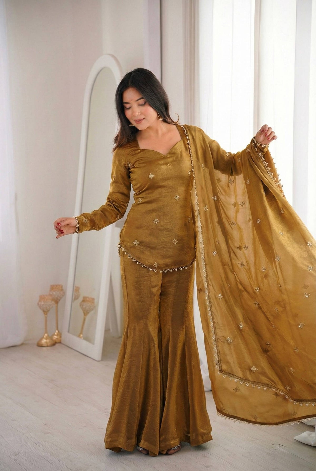 Elegant JMC Silk Embroidered Plazzo Set