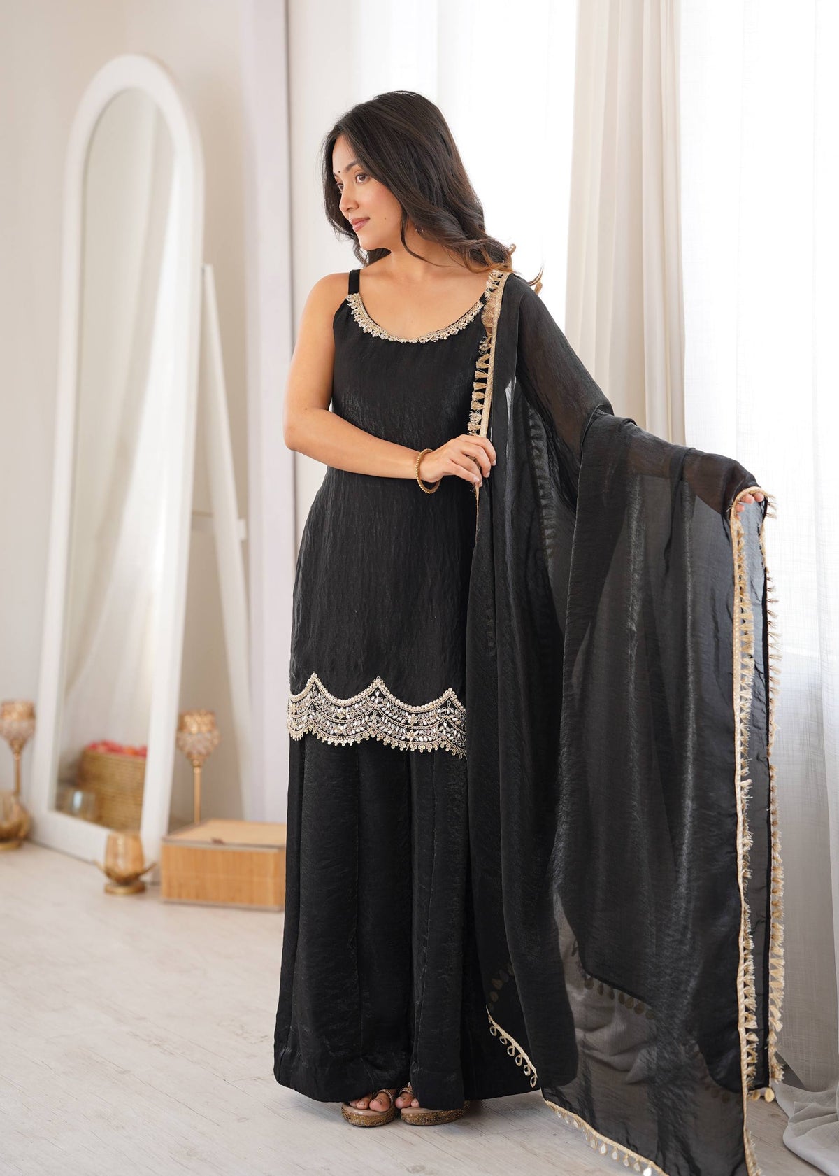 Ruhani Bloom Mirror Work Sharara Set