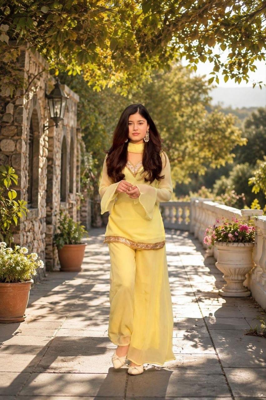 Zaria Embroidered Faux Georgette Palazzo Set