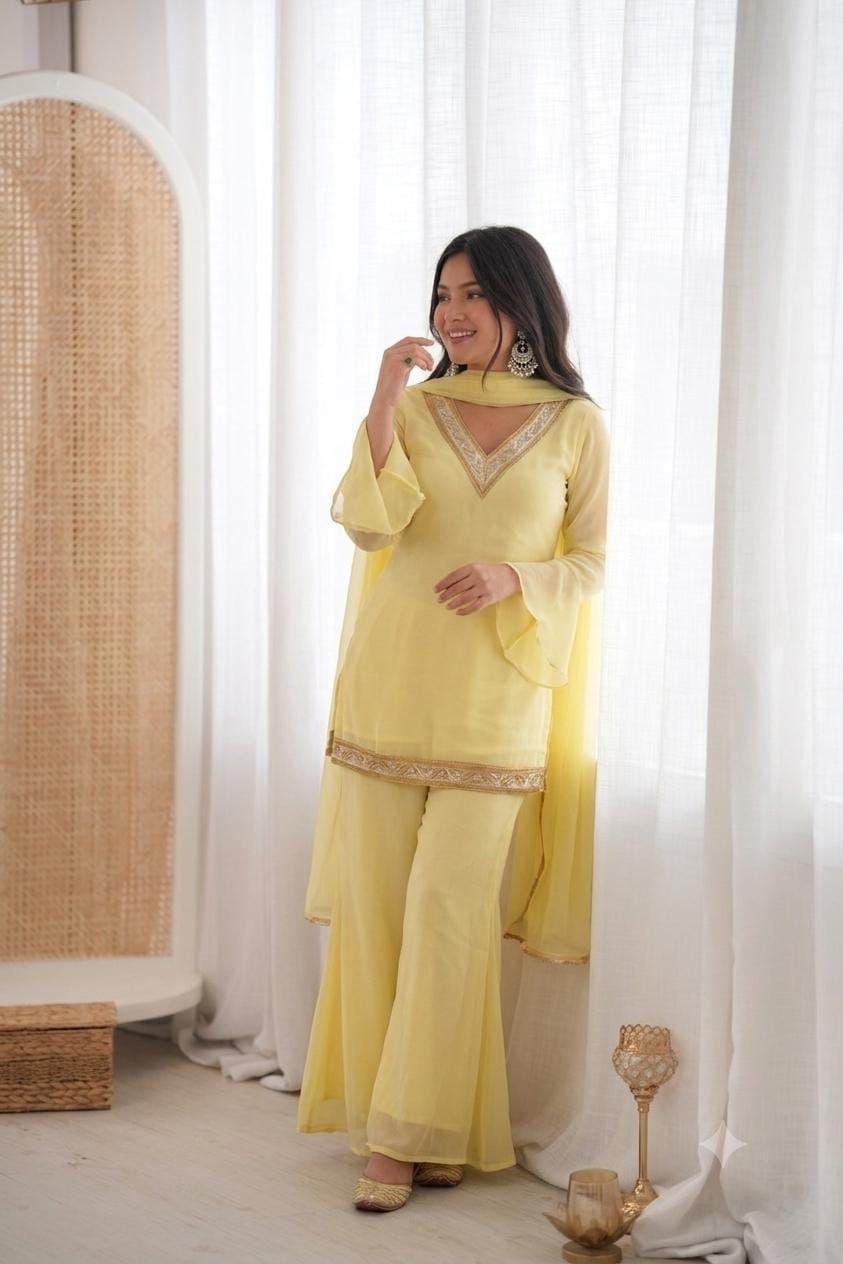 Zaria Embroidered Faux Georgette Palazzo Set