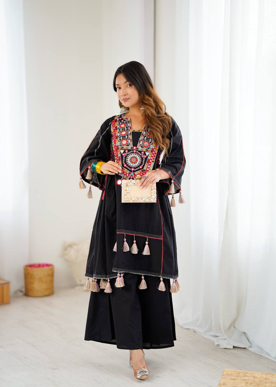 Black Color Pure Khadi Cotton Kurta With Pant Set