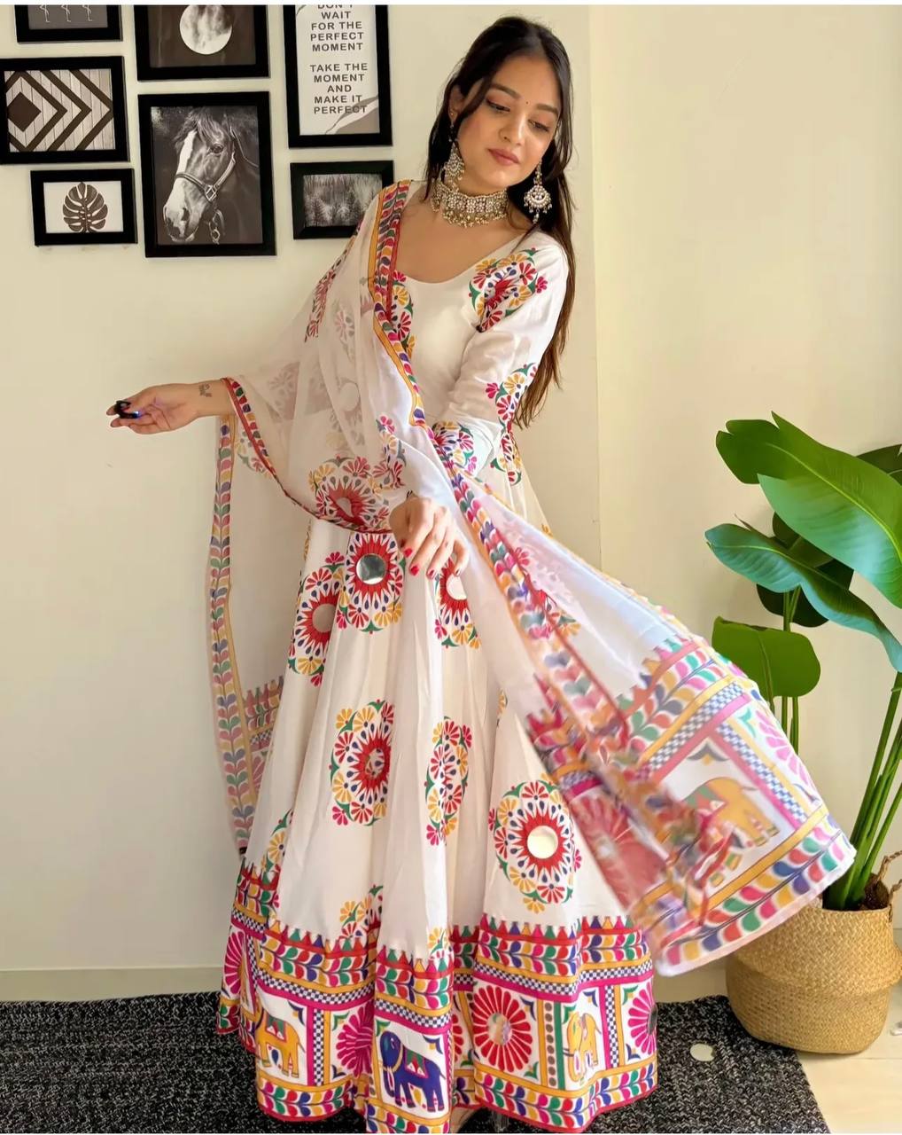 New Designer Satin Silk Kurta Set with Fancy Latkan & Hand Mirror Work