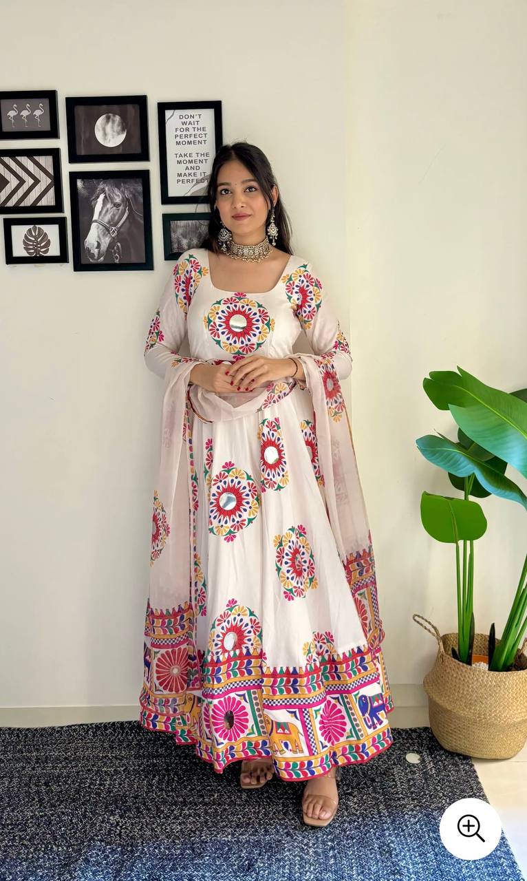 New Designer Satin Silk Kurta Set with Fancy Latkan & Hand Mirror Work
