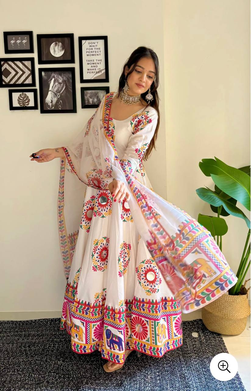 New Designer Satin Silk Kurta Set with Fancy Latkan & Hand Mirror Work