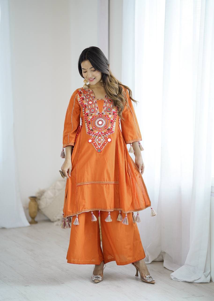 Orange Color Pure Khadi Cotton Kurta With Pant Set