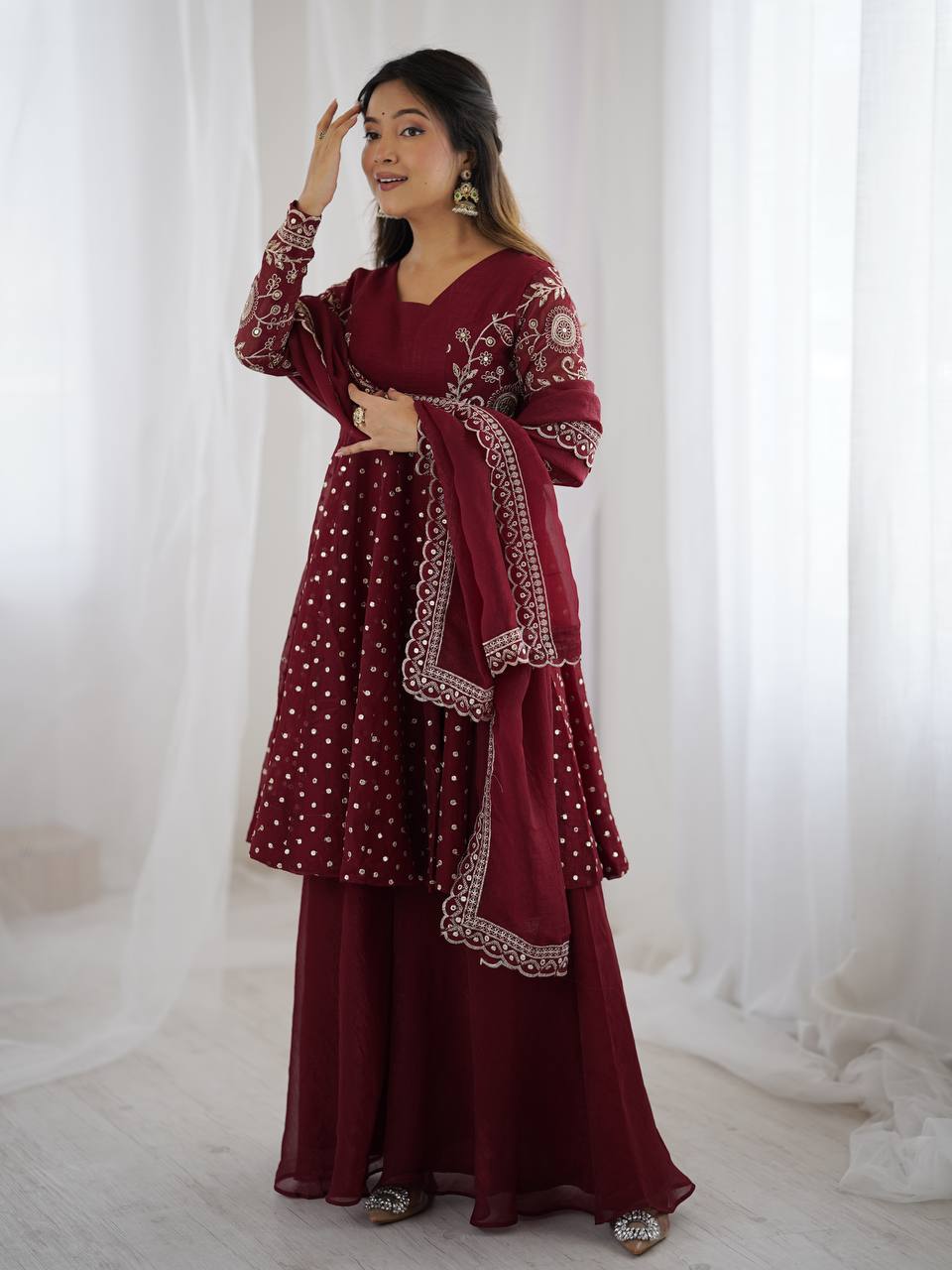New Functionwear Premium Crunchy Silk Kurta With Crunchy Silk with Full Flair Sharara Set