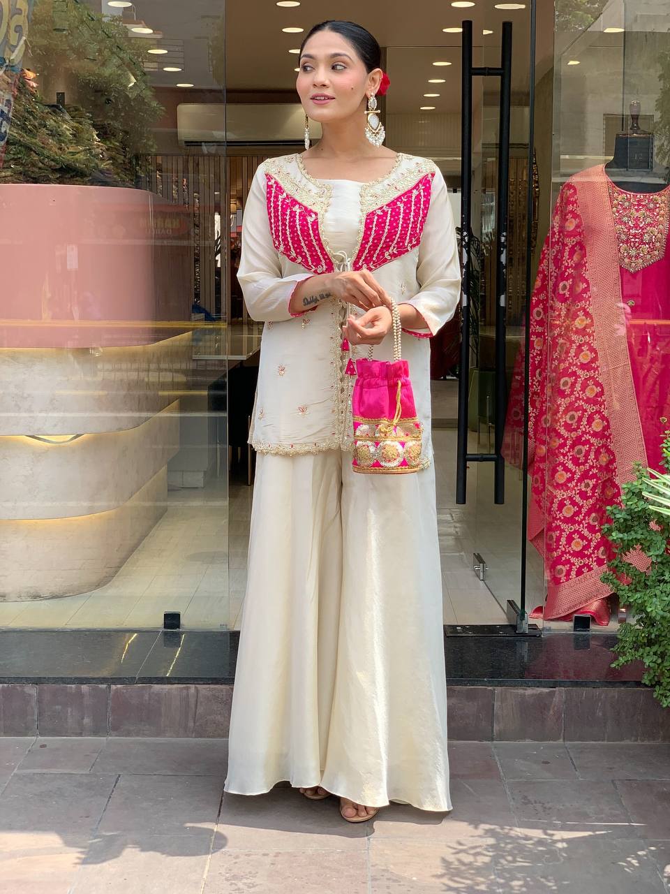 New Party Wear Luxurious Roman Silk adorned with intricate embroidery Cord Set