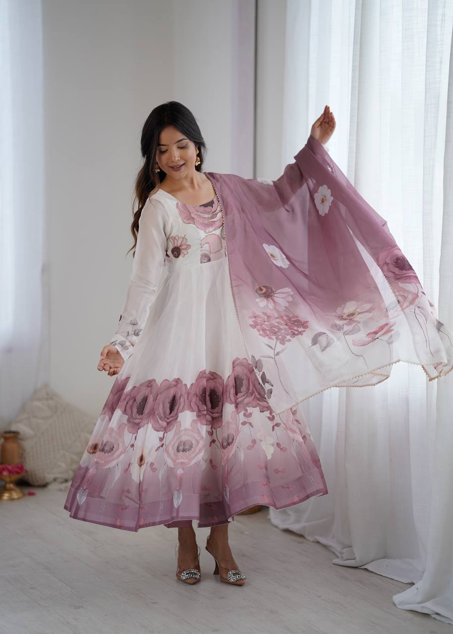 Beautiful Partywear Premium Organza Silk Anarkali Set