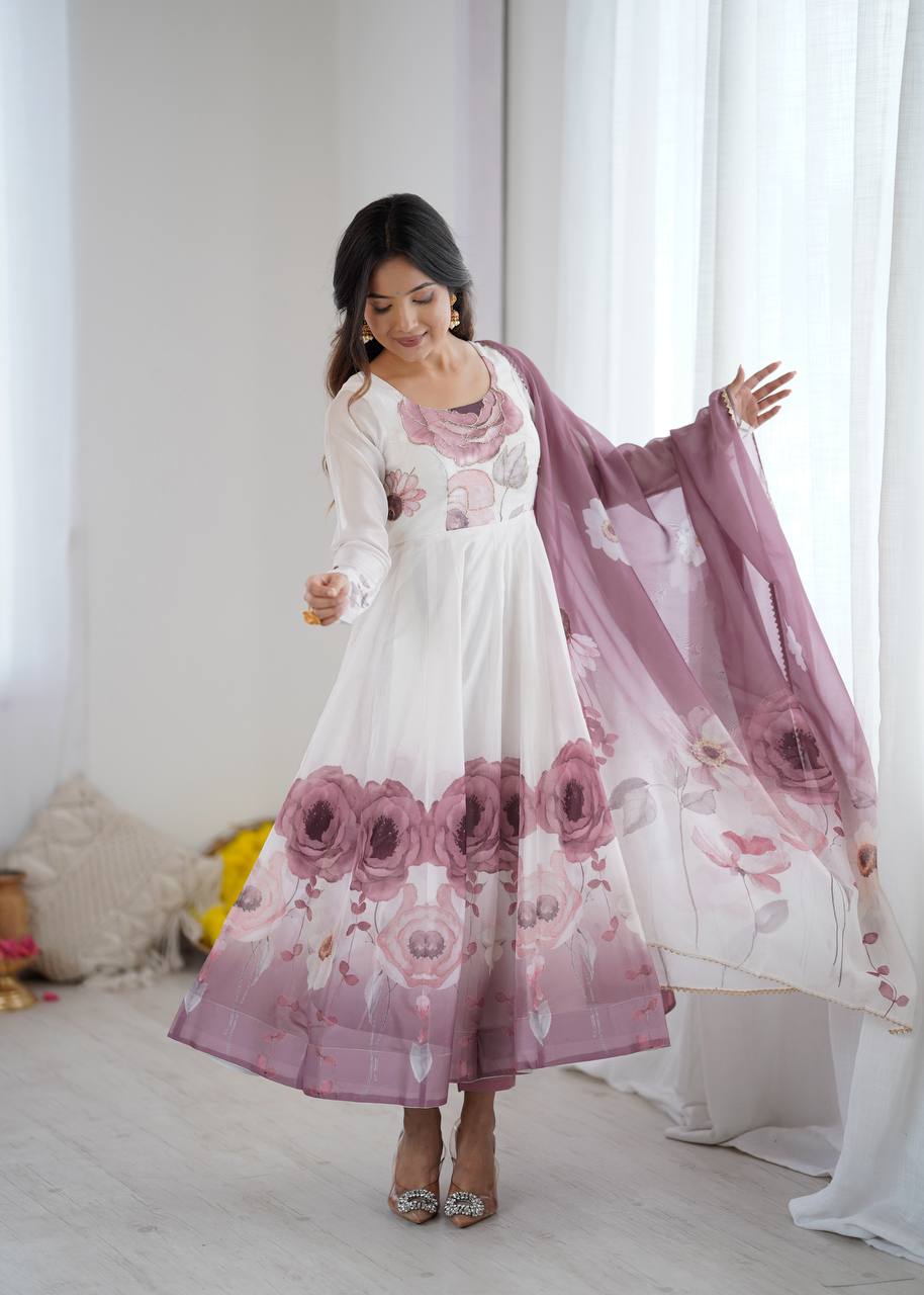 Beautiful Partywear Premium Organza Silk Anarkali Set