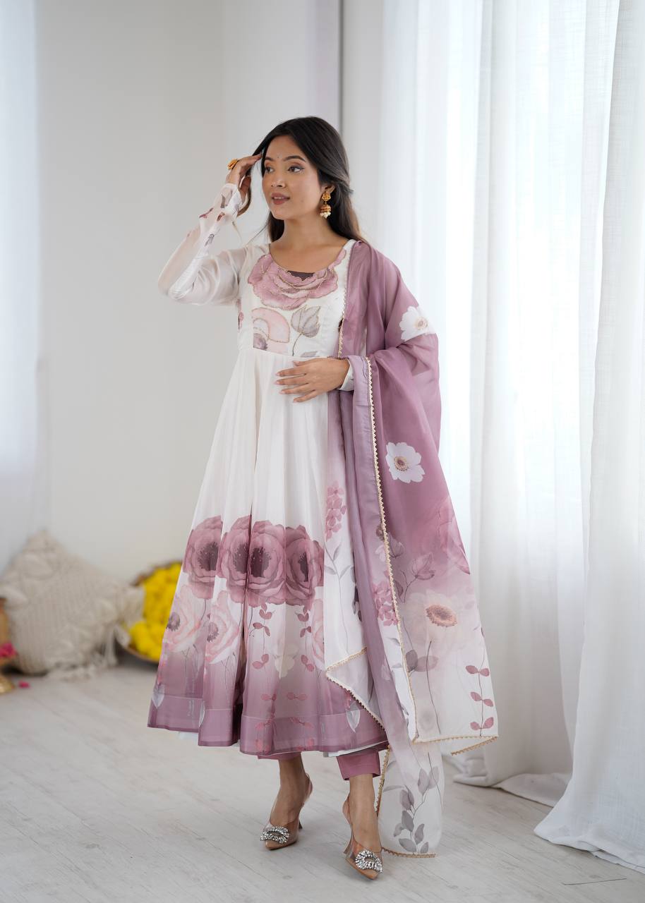 Beautiful Partywear Premium Organza Silk Anarkali Set