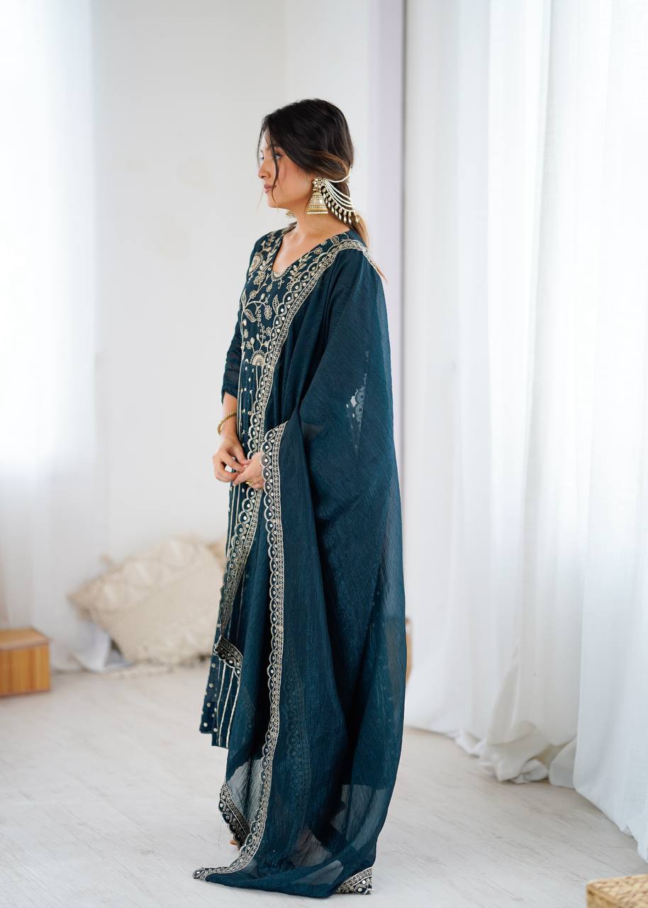 New Partywear Premium Crunchy Silk with a full Flair Anarkali Kurta Set