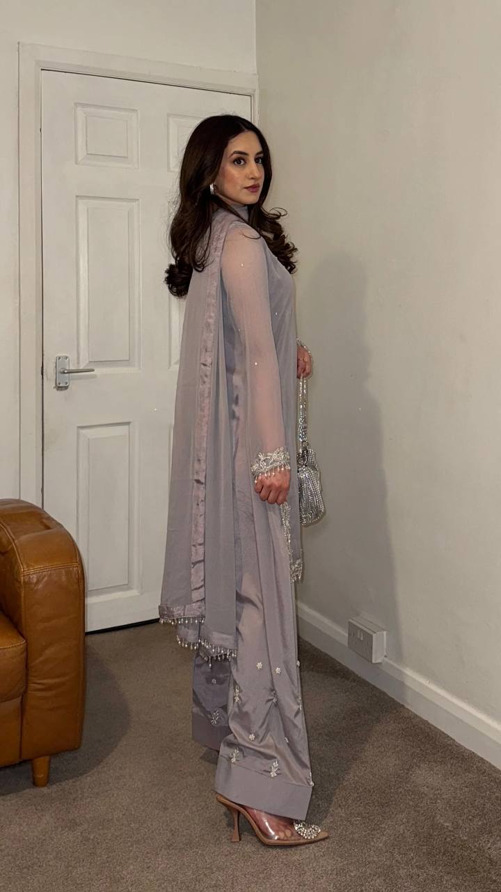 New Partywear Georgette Embroidery Kurta With Pant Set