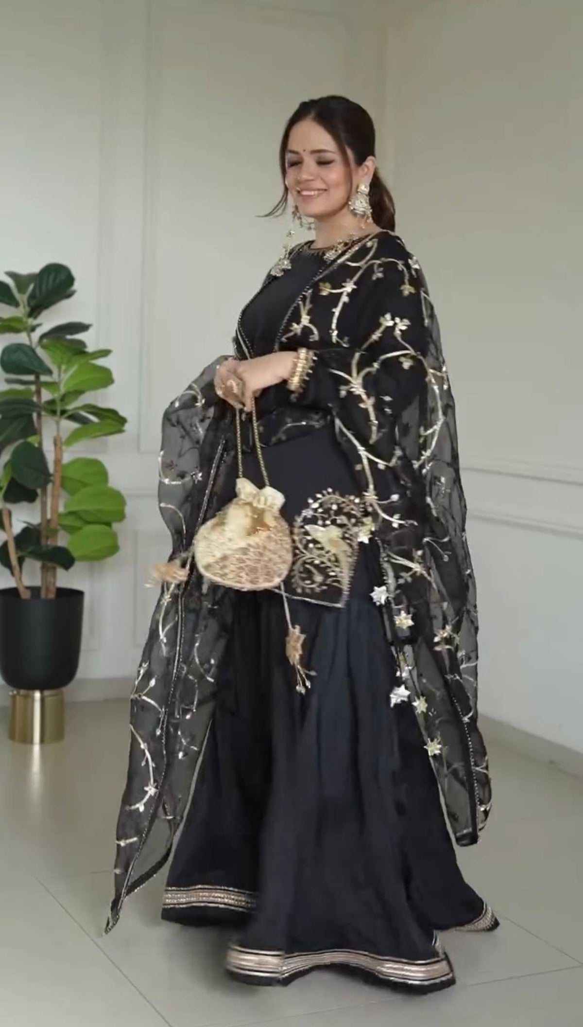 New Premium Pure Crepe Embroidered Sharara Set with Dupatta