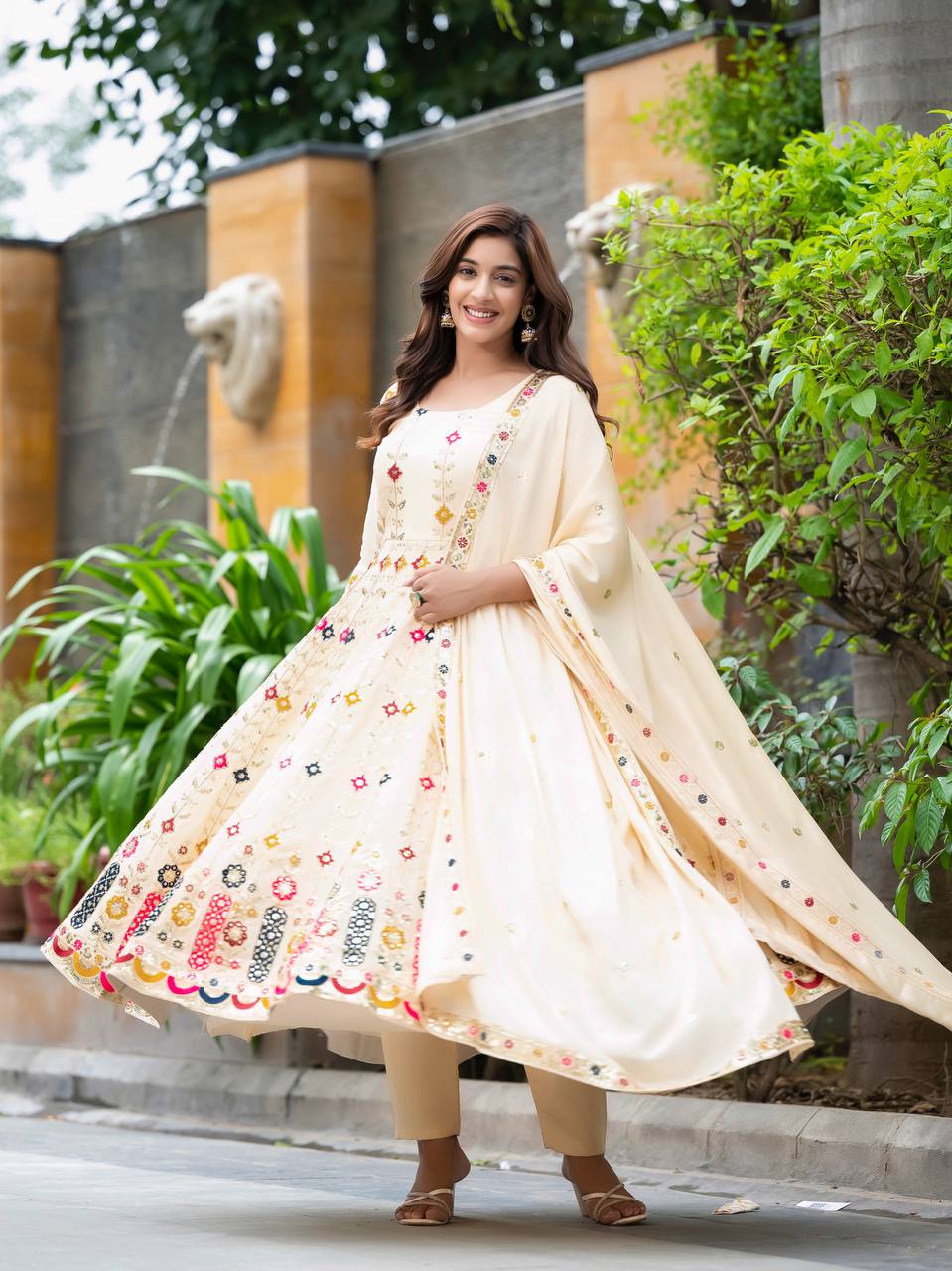 New Function Wear Pure Chinon Silk with Crush finish Anarkali Kurta Set