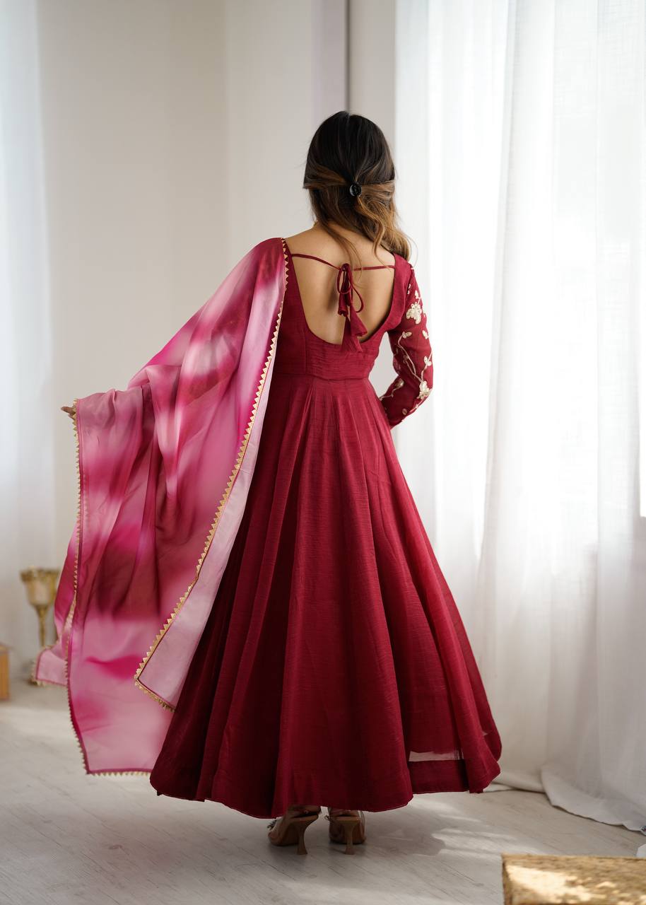New Designer Premium Heavy Crunchy Silk with Embroidery & Sequence Work Anarkali Gown