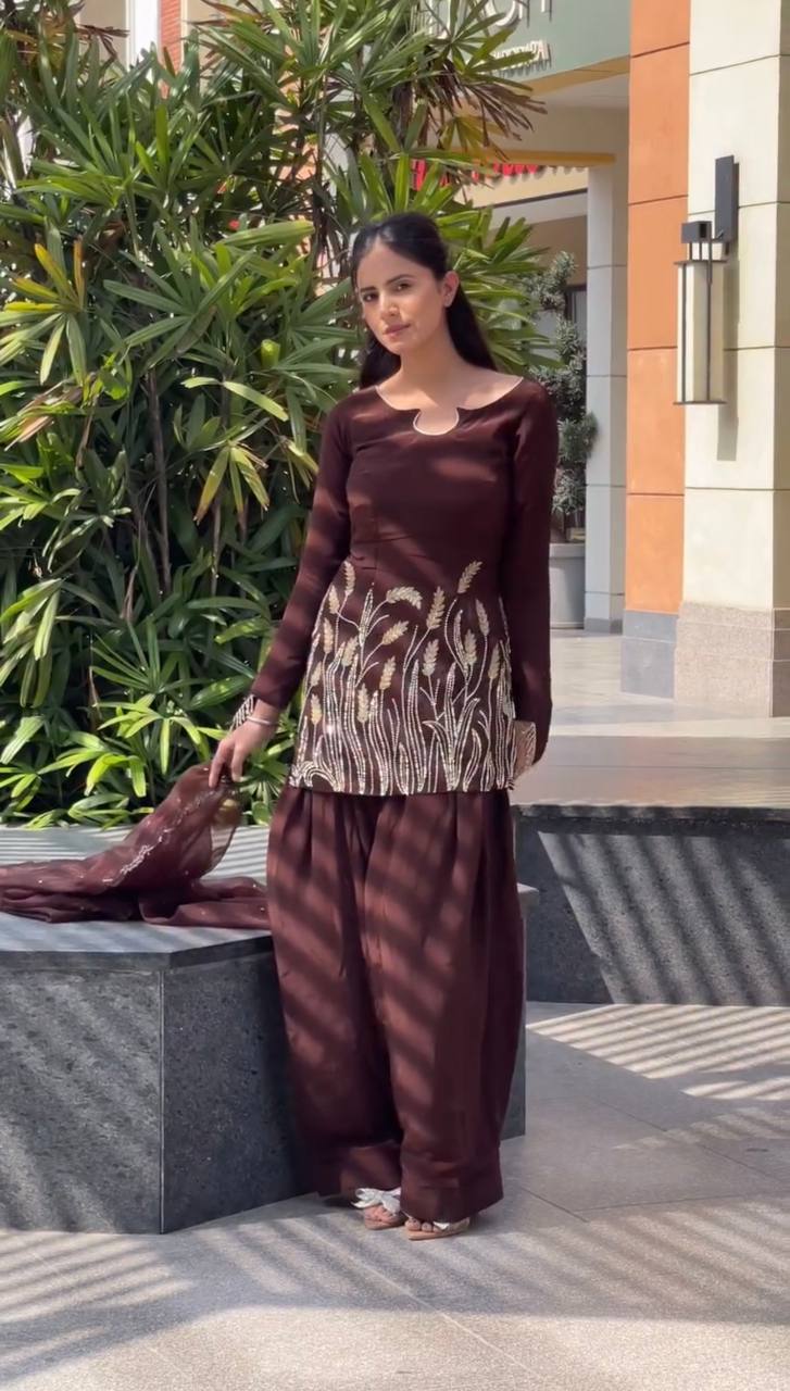 New Function Wear Georgette Embroidery With Sequence Work Kurta With Comfort Pant Set