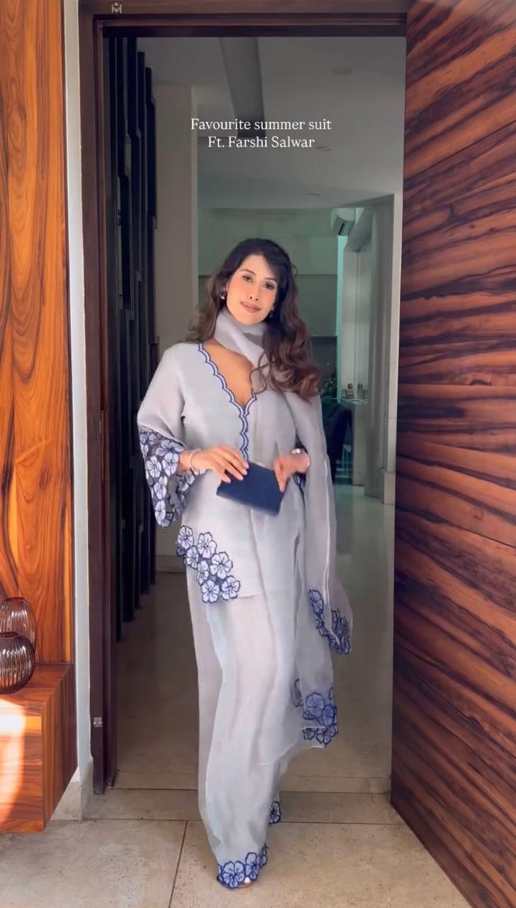 Pure Natural Crepe Top & Farshi Palazzo With Dupatta
