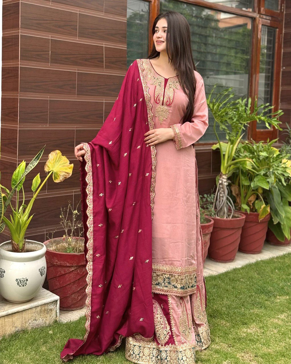 New Designer Party Top Pallazo & Dupatta Set